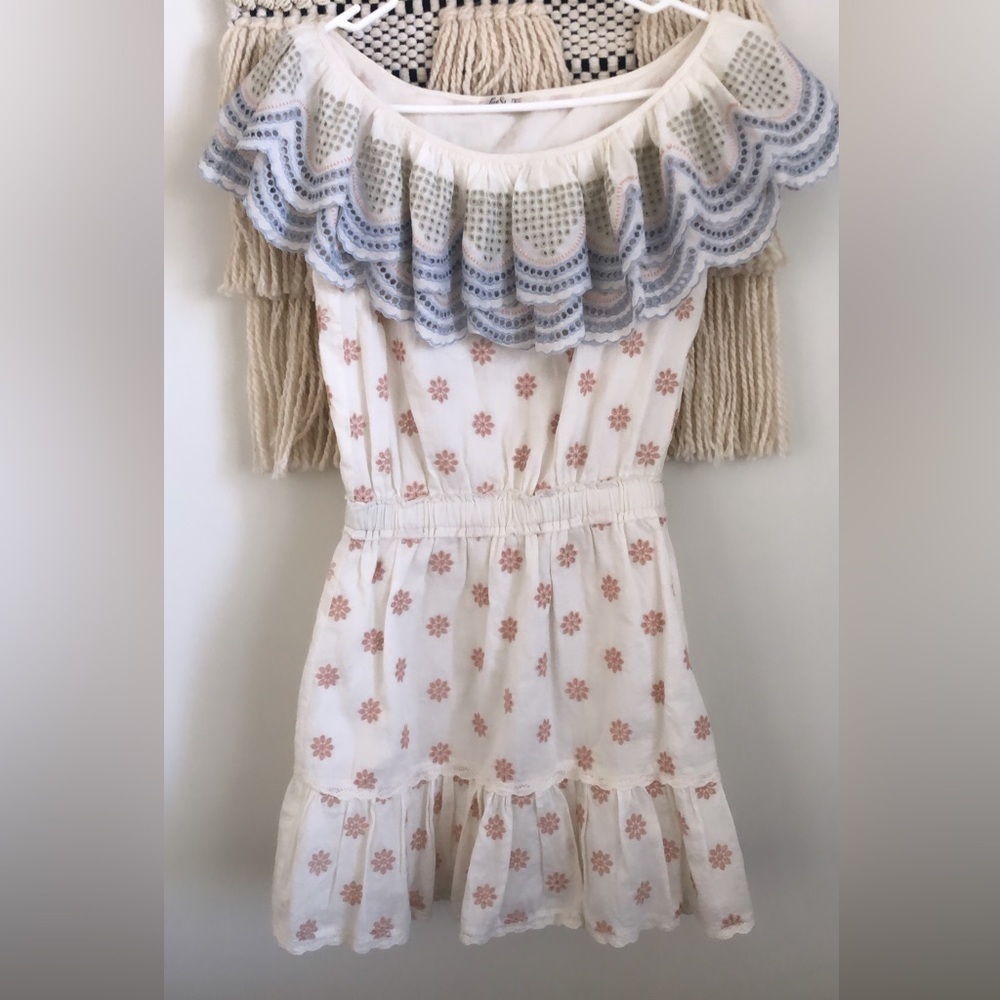 LoveShackFancy Eyelet Embroidered Floral Ruffle Overlay Mini Dress Cottagecore